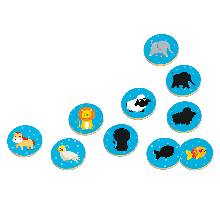 Juego de memoria con sombras hecho en madera